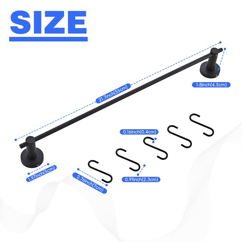 Hiendure 21.6 Inch Towel Bar with 5 S Shaped Hooks,Brass Towel Holder Brushed Gold Towel Rack for Bathroom Kitchen - Image 3